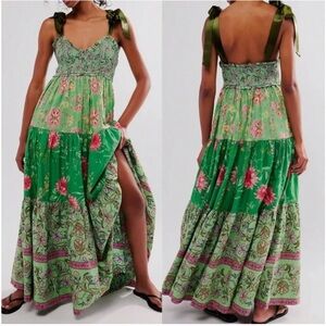 Free People Textured Green Skirt with Floral Accents